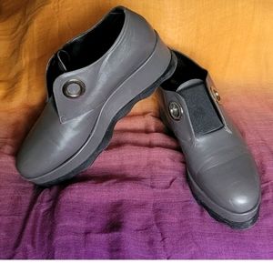 Albano Grey Leather Wedges /Shoes Size US 38.5